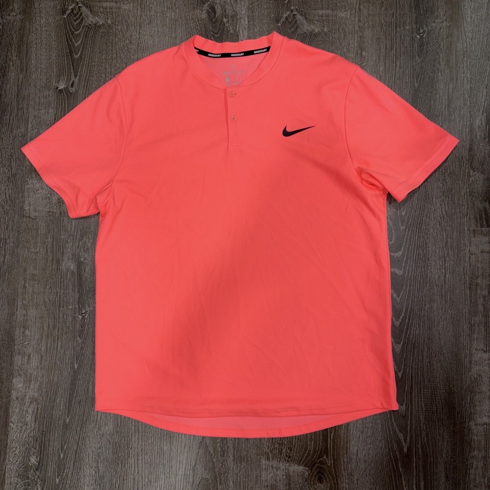 Nike Court Dry Tennis Polo Shirt Blade Collar Henley Pink Size M 887501-676